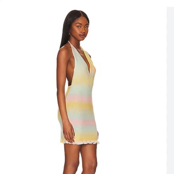 NWT More To Come Evie Halter Knit Dress in Yellow Multi stripe Revolve M - Picture 2 of 9